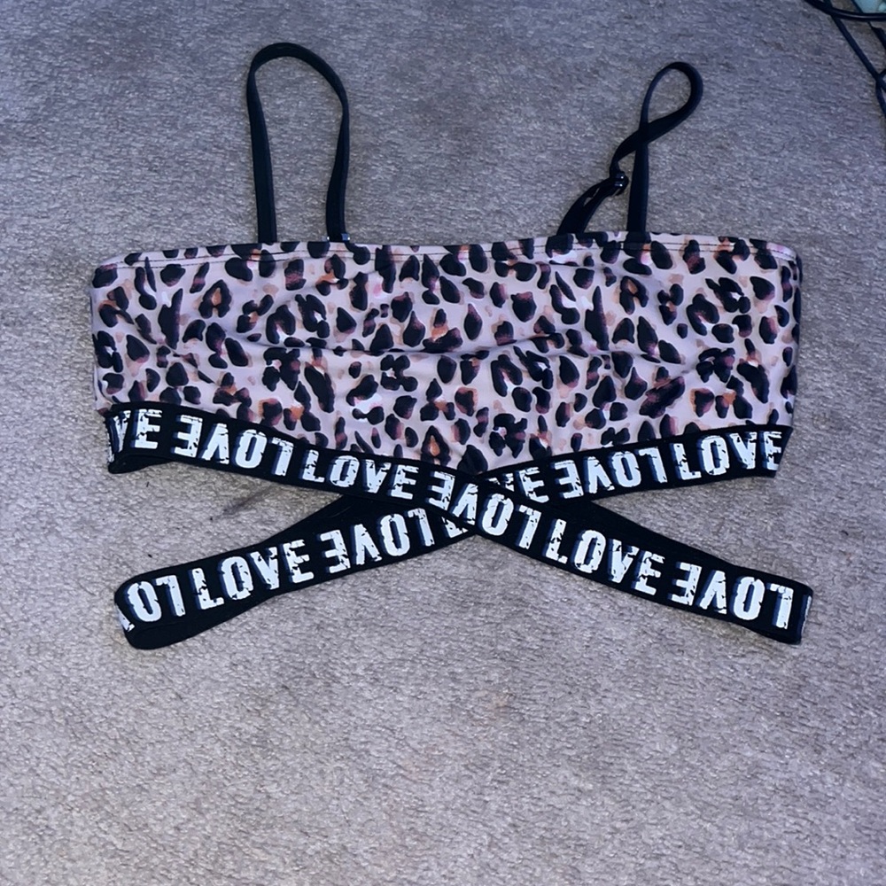Printed bikini top graphic love